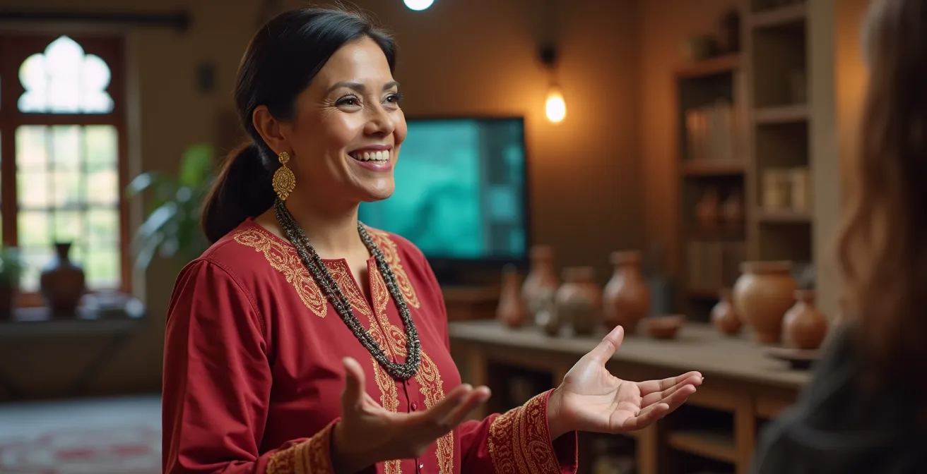 Estudio de televisión regional con presentador local grabando programa en directo