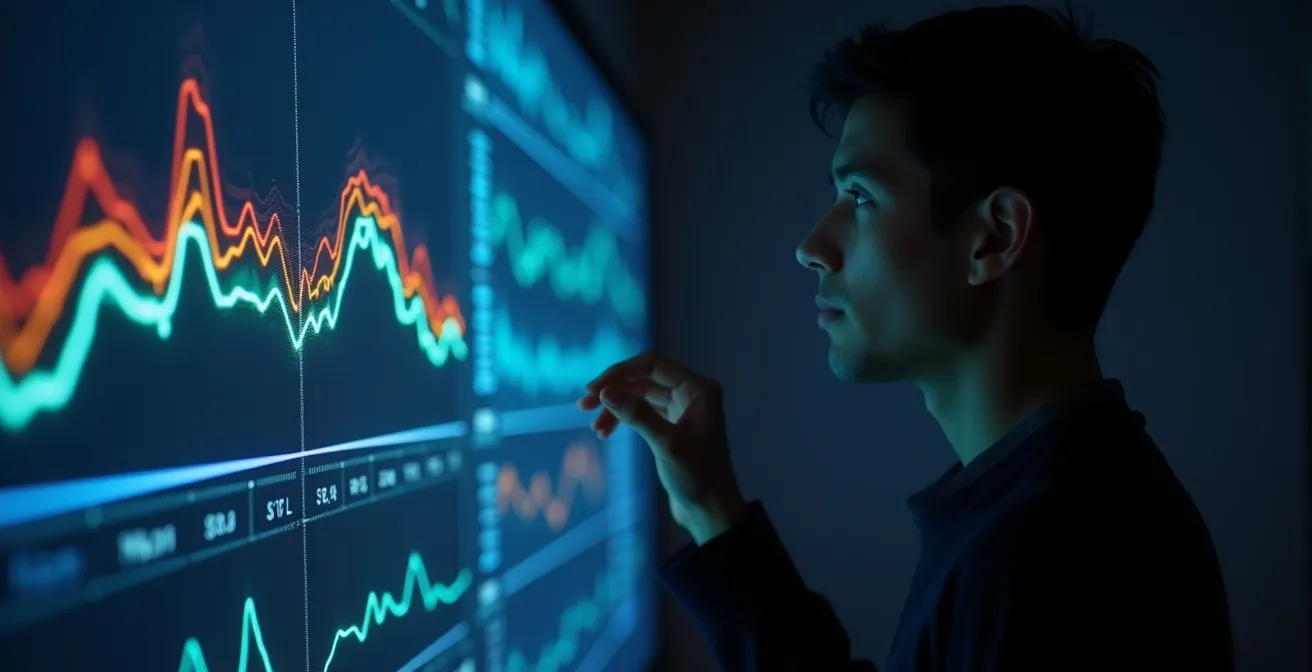 Visualización abstracta de datos de audiencia y actividad social sincronizadas