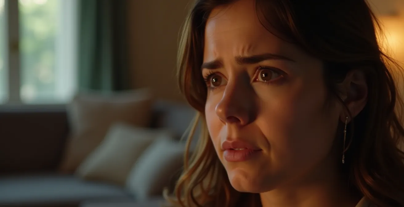 Primer plano de un espectador mostrando expresión de incomodidad mientras mira una pantalla de televisión