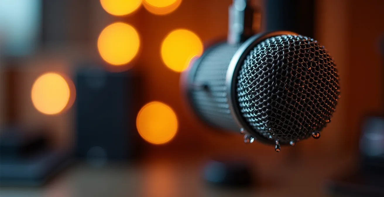 Estudio de radio moderno preparado para grabación visual de podcast