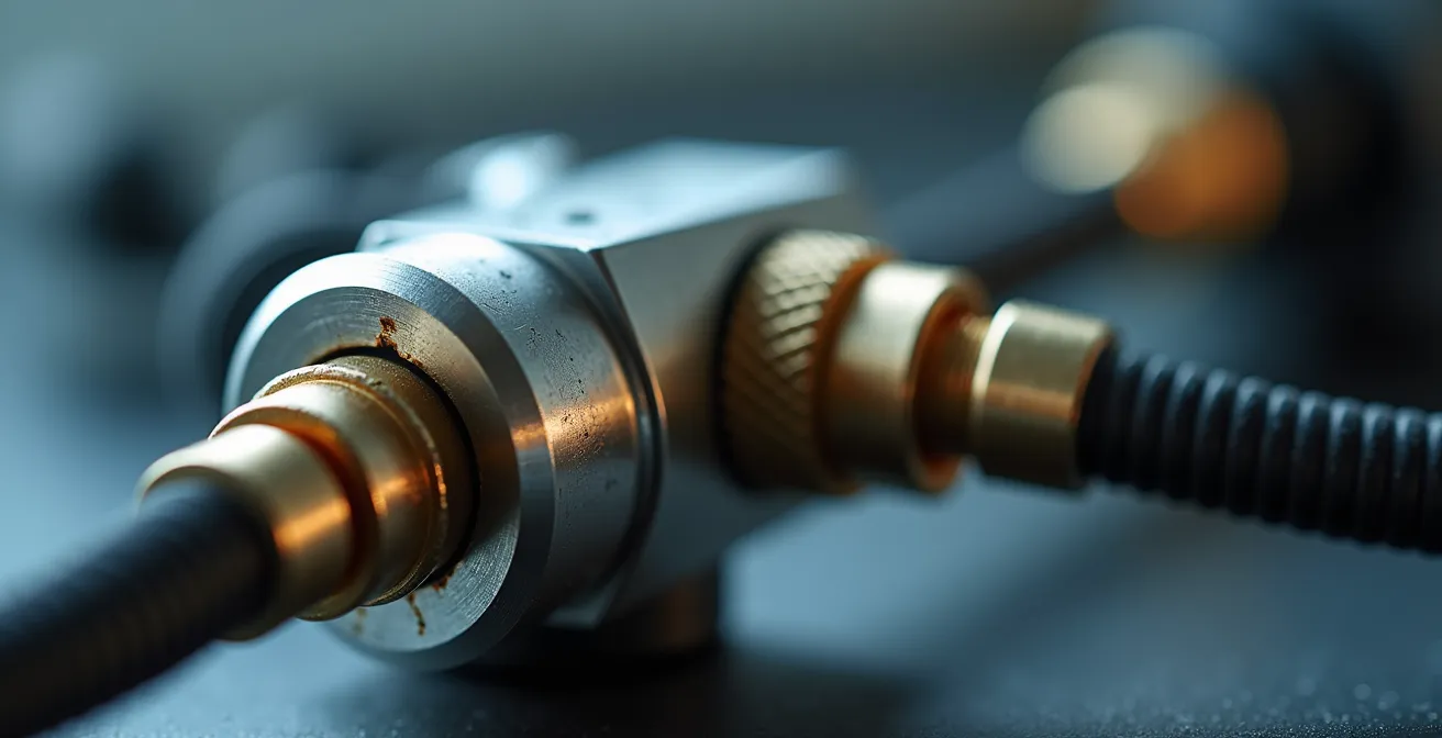 Primer plano de un filtro de rechazo 5G instalado en sistema de antena colectiva