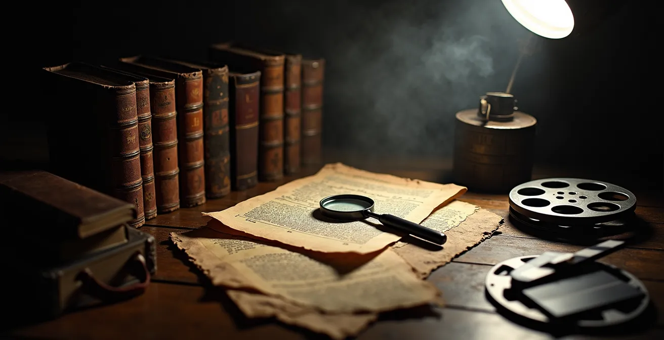 Contraste visual entre elementos históricos y técnicas cinematográficas modernas de suspense