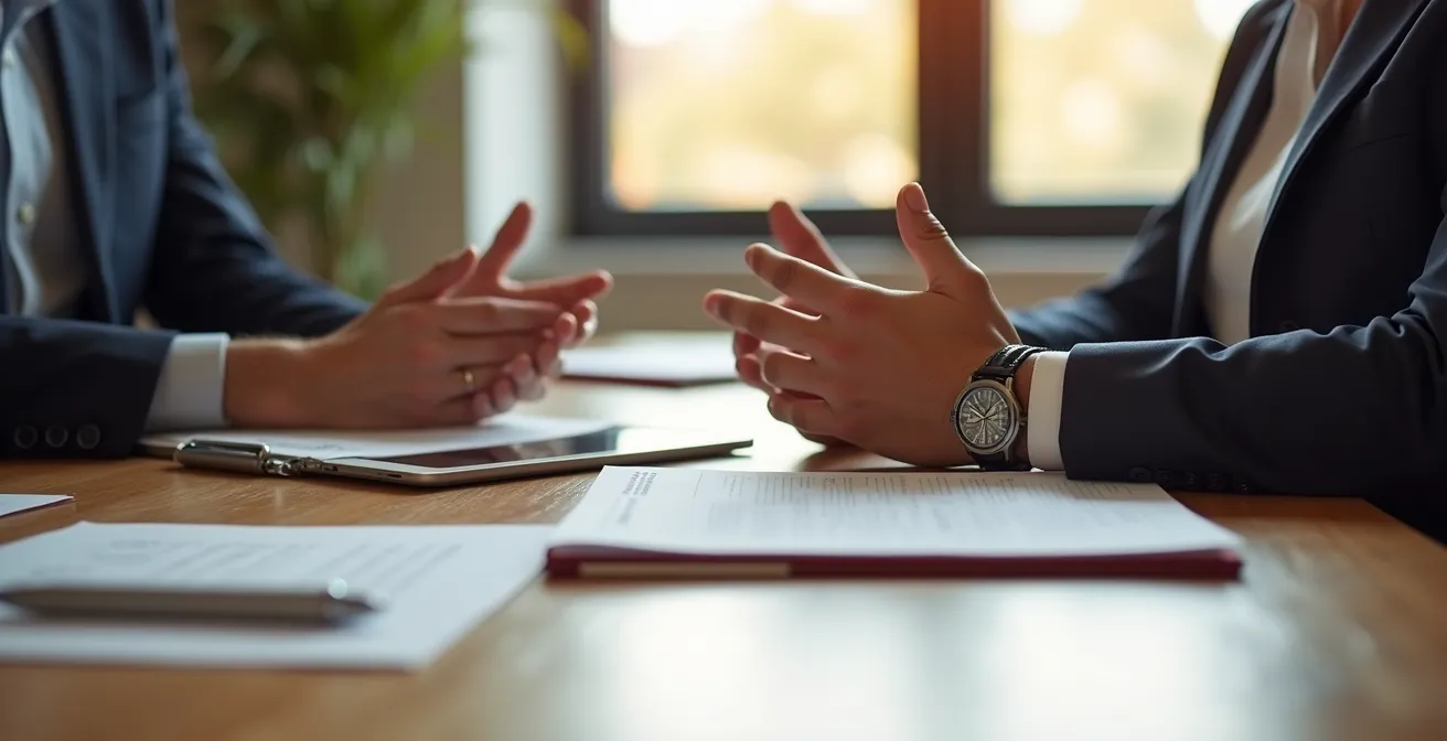 Mesa de reunión profesional con documentos de propuesta de patrocinio