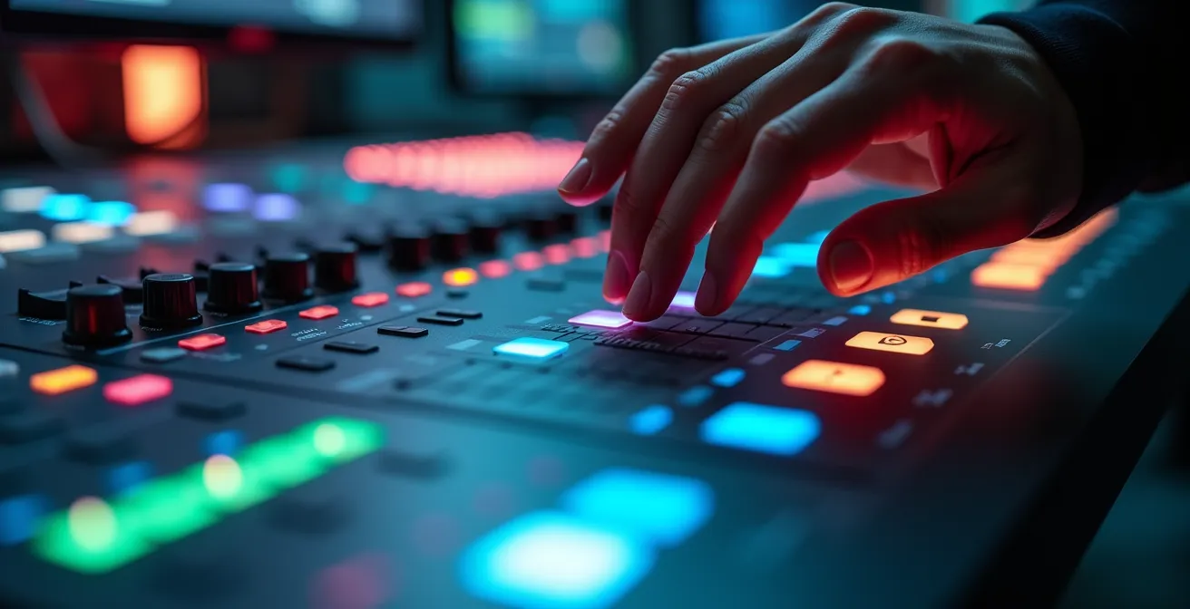 Técnico DIT trabajando con tecnología de plató virtual y Unreal Engine