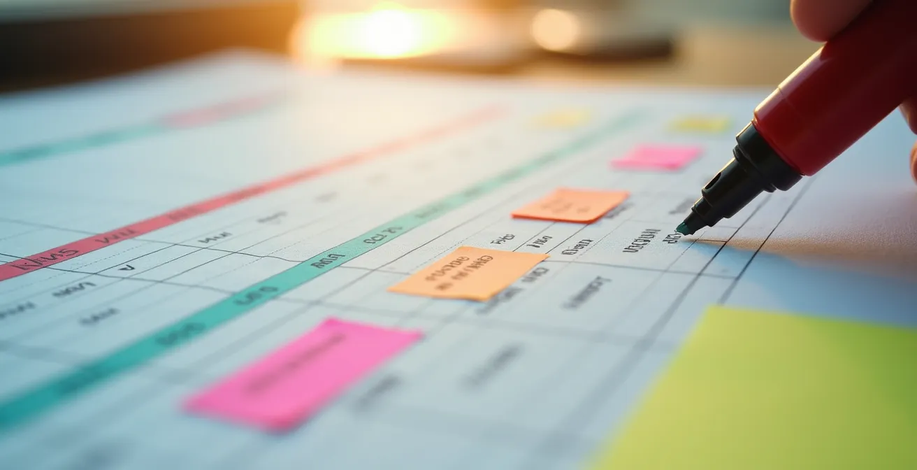 Vista macro de elementos de producción televisiva y planificación de parrilla